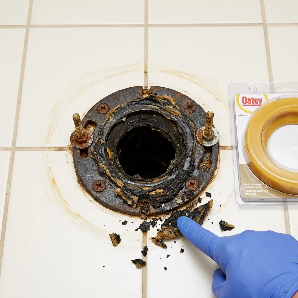 Failed wax ring showing water seepage at the base of a toilet in a Dacula, GA home
